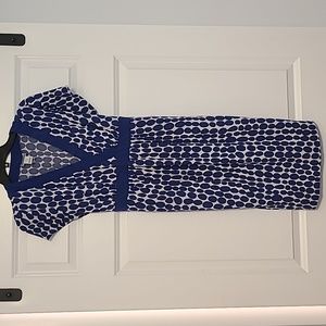 Motherhood Maternity Blue & White Polka Dot Dress, V Neck, Size M
